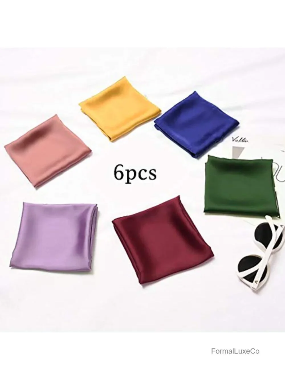 6 Pack Square Fashion Scarves Silky Polyester Handkerchief Neck Scarf